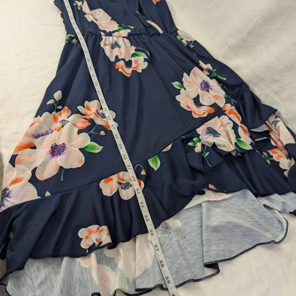 Navy floral, ruffle tank midi summer dress womens size large   D10 - Picture 8 of 10